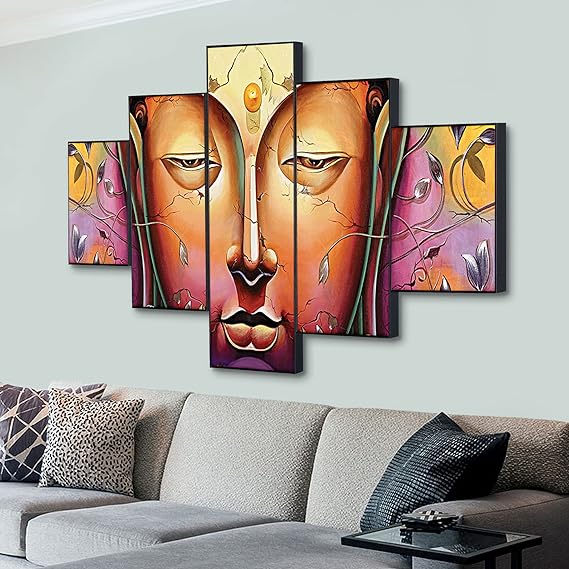 Facing Trouble Set Of Five Wooden Framed Wall Paintings - ShreejaKriti