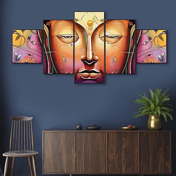 Facing Trouble Set Of Five Wooden Framed Wall Paintings - ShreejaKriti