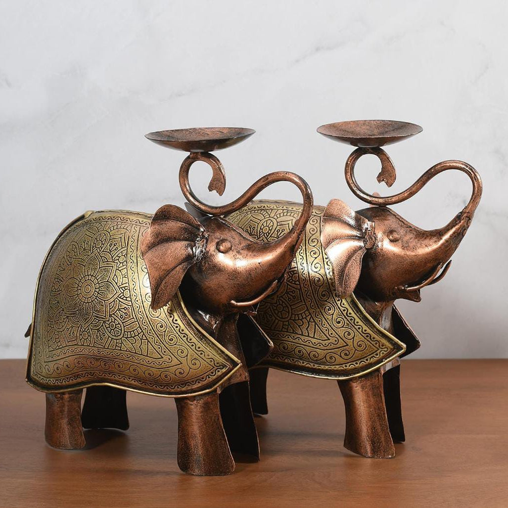 Artisan-Crafted Elephant Tea Light Duo - ShreejaKriti