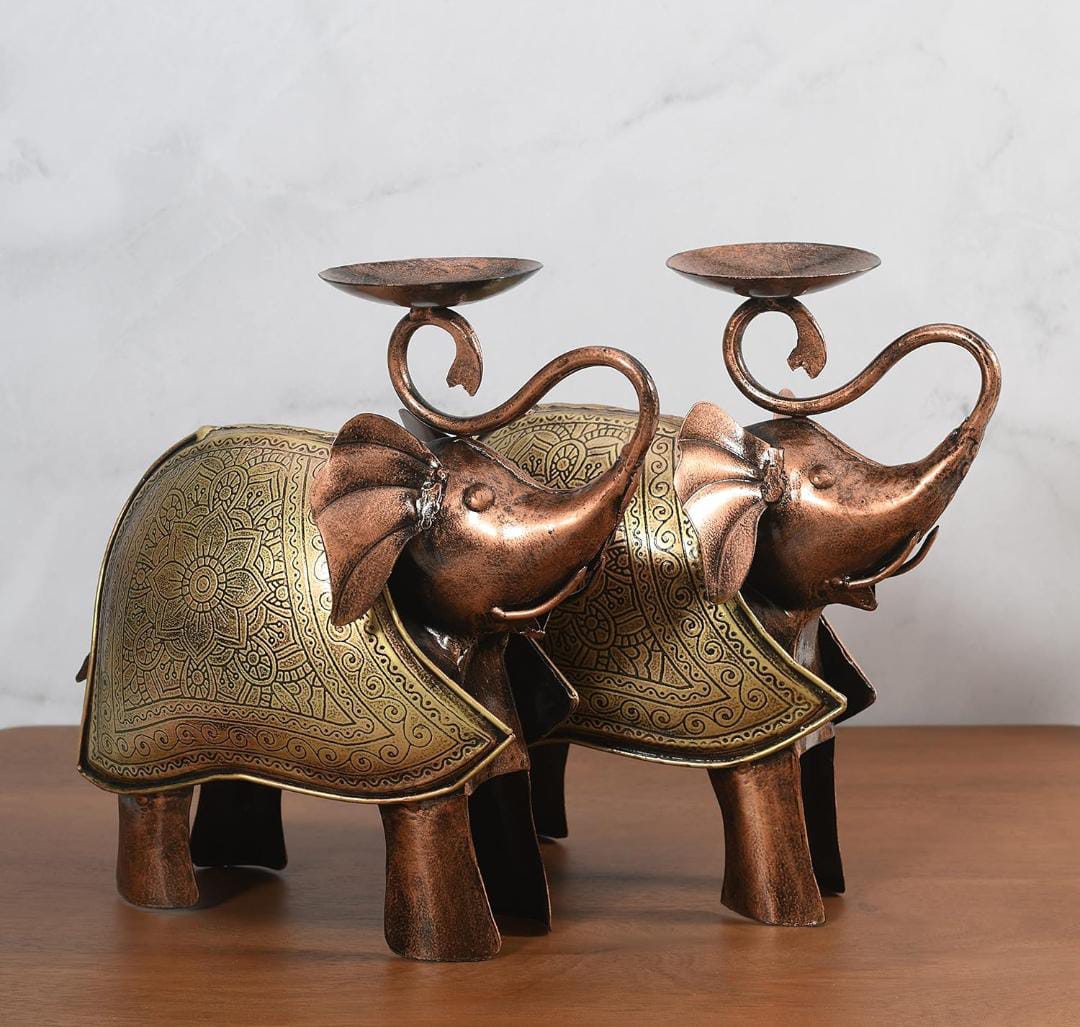 Artisan-Crafted Elephant Tea Light Duo - ShreejaKriti